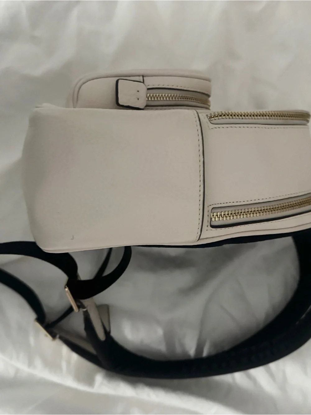 Coach Pebble Leather Mini Backpack in Cream with Black Straps